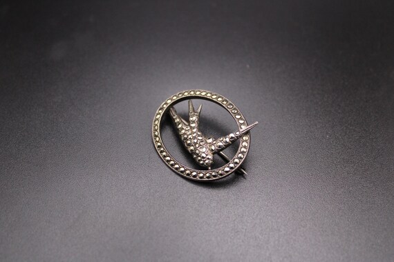 Original Art Deco Solid Silver & Marcasite Swallo… - image 4