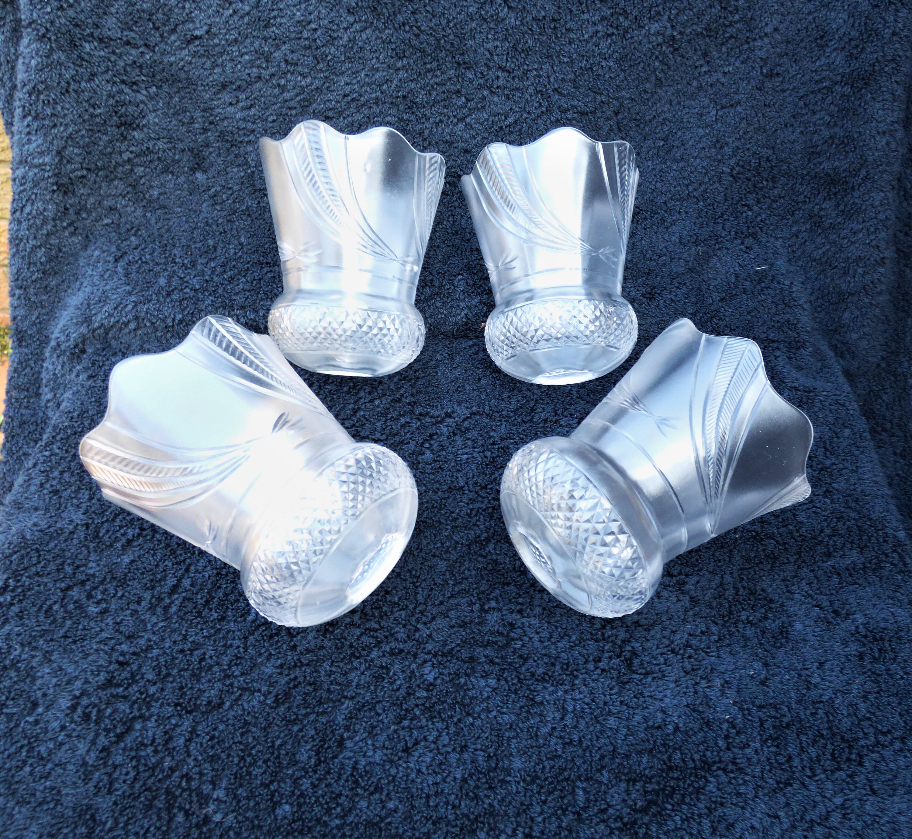 A Set Of Four Edwardian Fluted Opaque Clear Glass Lamp Shades Etsy
