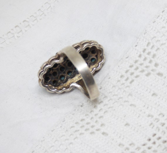 Vintage solid silver oblong ring with 19 sky blue… - image 6