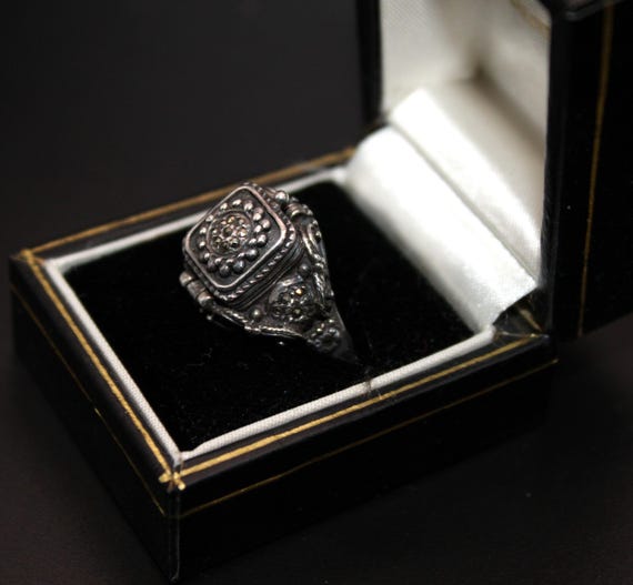 Solid Silver Poison Ring with Marcasites – Secret… - image 3
