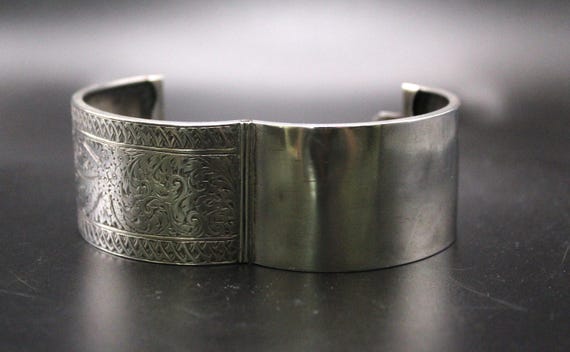 Antique Victorian Solid Silver Wide Hinged Bangle… - image 9
