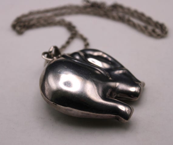 Large Mexican Solid Silver Elephant Pendant, 1980… - image 4