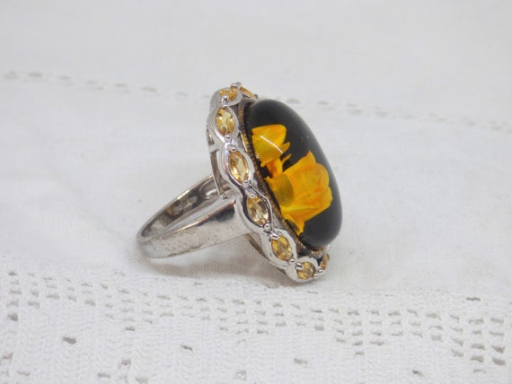 Stunning Large Oval Solid Silver Baltic Amber Rev… - image 4