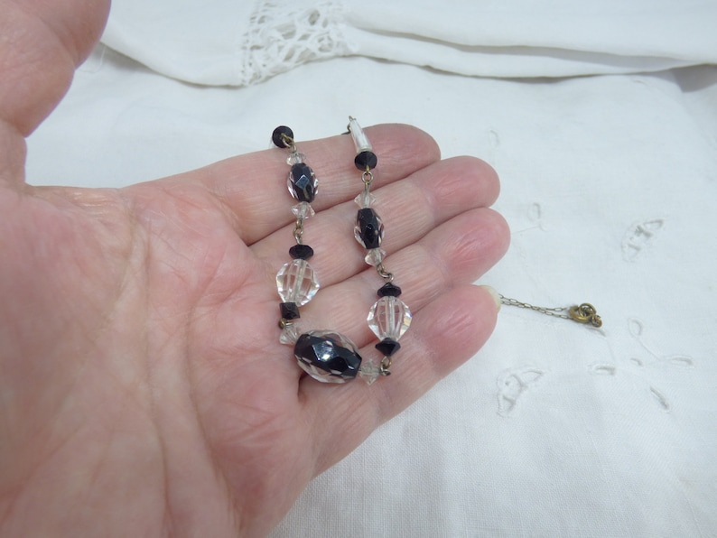Original Vintage Art Deco Faceted Black /& Clear Cased Crystal Glass Chain Linked Necklace Circa 1930s Very Pretty