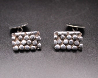 Pair Of Vintage 1960s Modernist Chain Link Cufflinks Oblong Panel With Cobblestone Decoration Hallmarked For Birmingham 1969 By JB