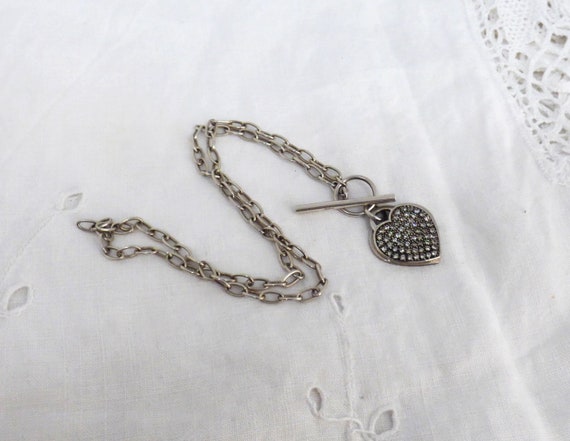 Vintage 1980s Solid Silver Chain Necklace Front F… - image 1