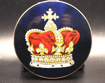 Vintage Bertrand Queen Elizabeth II Coronation Powder Compact, 1953 Royal Souvenir Emaille Kronen Compact