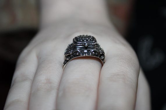 Solid Silver Poison Ring with Marcasites – Secret… - image 8