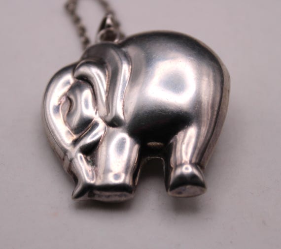 Large Mexican Solid Silver Elephant Pendant, 1980… - image 2