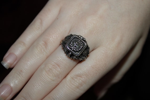 Solid Silver Poison Ring with Marcasites – Secret… - image 4