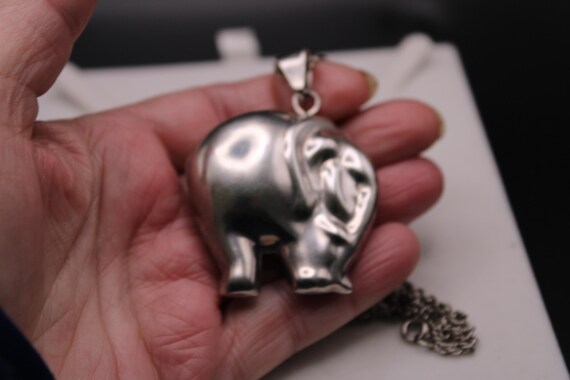 Large Mexican Solid Silver Elephant Pendant, 1980… - image 7