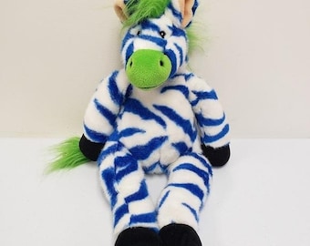 Zany Brainy 20" Zipes Blue White Zebra Vintage 1998 Stuffed Animal Plush