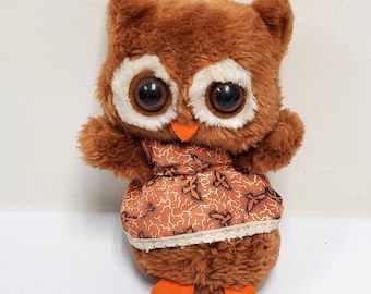 Russ 9" Mz Whoo Owl Dress Nut Shell 1978 Stuffed Animal Plush