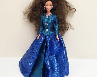 Barbie Sapphire Sophisticate Doll Brown Hair Blue Dress 1997 Special Edition
