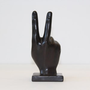 Peace Sign Hand Symbol Sculpture Chocolate-Black image 2