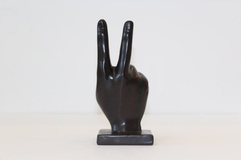 Peace Sign Hand Symbol Sculpture Chocolate-Black image 2