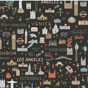 Bon Voyage World Traveler (Black) Rifle Paper Co Fabric