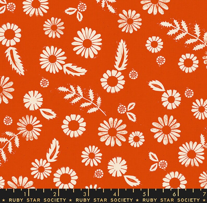 Golden Hour Daisy Ruby Star Society Fabric Warm Red