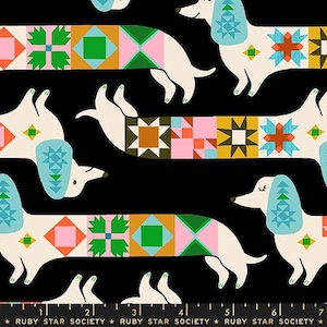 Pre Order 1 800 Notion "Quilty Dog" in Soft Black by Ruby Star Society Fabric