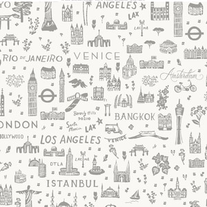 Bon Voyage World Traveler Silhouette (Grey) Rifle Paper Co Fabric