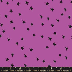 May include: A fabric with a vibrant purple background scattered with black star shapes. The text "RUBY STAR SOCIETY" is printed along the bottom edge of the fabric.