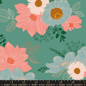 Elixir “Salon Flowers” in Metallic Watercress by Ruby Star Society Fabric