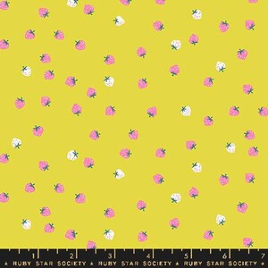 Strawberry "Mini Berry" in Citron by Ruby Star Society Fabric