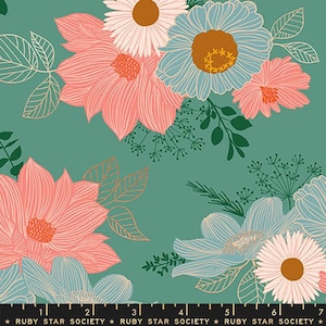 Elixir “Salon Flowers” in Metallic Watercress by Ruby Star Society Fabric
