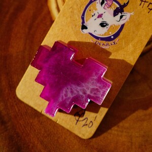 Epoxy Resin Pixel Heart Pin | Purple + White Art Charm | 8-Bit Video Game Accessory 3D