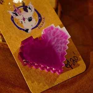 Epoxy Resin Pixel Heart Pin | Purple + White Art Charm | 8-Bit Video Game Accessory 3D