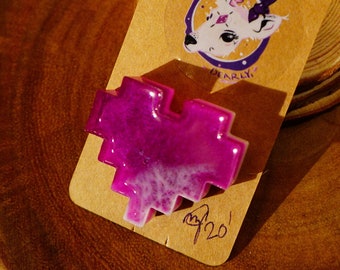 Epoxy Resin Pixel Heart Pin | Purple + White Art Charm | 8-Bit Video Game Accessory 3D