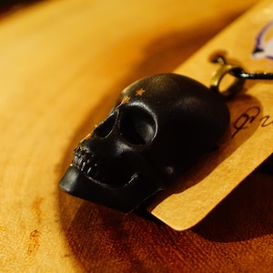 Skull Epoxy Resin Necklace | Glitter Black & Gold Stars | Dark Alternative Art Charm Pendant