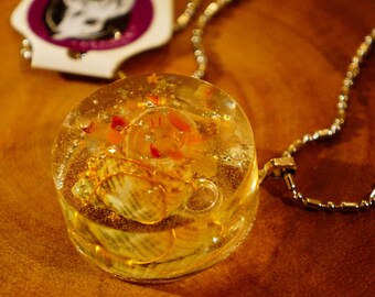 Natica Seashell Necklace w/ Gold Wire + Citrine Gemstones | Sea Lover Ocean Art | Epoxy Resin