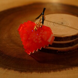 Epoxy Resin Pixel Heart Charm Pendant w/ Gold Wire | Red & White Reversible Gamer Necklace