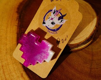 Epoxy Resin Pixel Heart Pin | Purple + White Art Charm | 8-Bit Video Game Accessory 3D