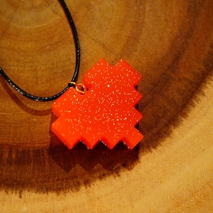 Glitter Red Pixel Heart Charm Pendant Necklace | 8-Bit Video Game Necklace