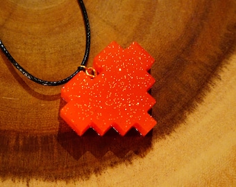 Glitter Red Pixel Heart Charm Pendant Necklace | 8-Bit Video Game Necklace