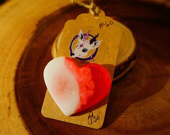 Epoxy Resin Pin | Red & White Heart | Glitter Love Accessory Art Charm 3D