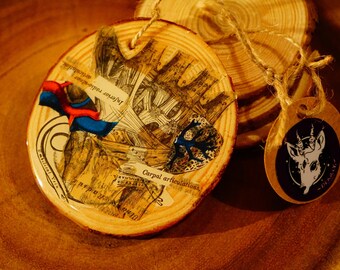 Hand Anatomy Book Clippings on Wood Slice | Unusual & Strange Decor | Epoxy Resin Ornament