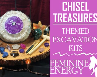 CHISEL TREASURES | Feminine Energy | Mystery Box Rocks | Semi-Precious Gemstone & Crystal Excavation Kits | Unearth Your Own Mementos!