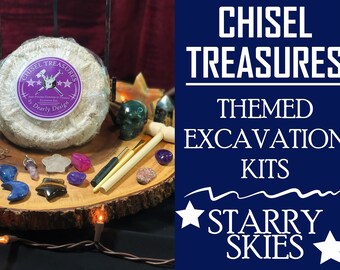 CHISEL TREASURES | Starry Skies | Mystery Box Rocks | Semi-Precious Gemstone & Crystal Excavation Kits | Unearth Your Own Mementos!