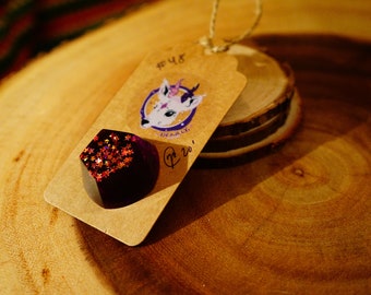 Epoxy Resin Art Charm Pin | Galaxy Purple Pentagon | Gold Star Glitter Accessory 3D