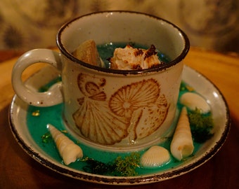 Resina epoxi Océano Arte Diorama Decoración / Paisaje marino realista en cerámica mug set w / Shells & Sand