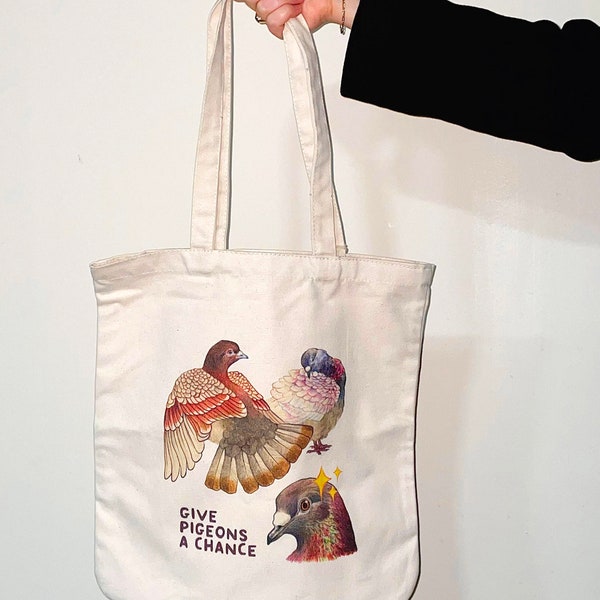 Give Pigeons A Chance organic cotton tote bag