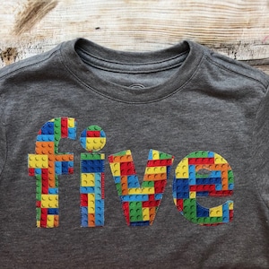 Building Blocks Shirt-Construction blocks Birthday Shirt-ANY AGE-Building Bricks Birthday Shirt-Building Party Shirt-Five Birthday Bricks