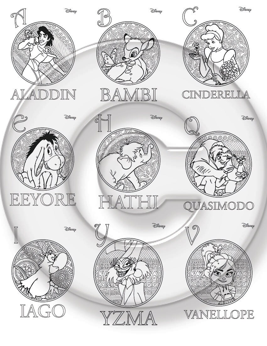 Disney Coloring Pages 26 PAGE Alphabet coloring Disney | Etsy