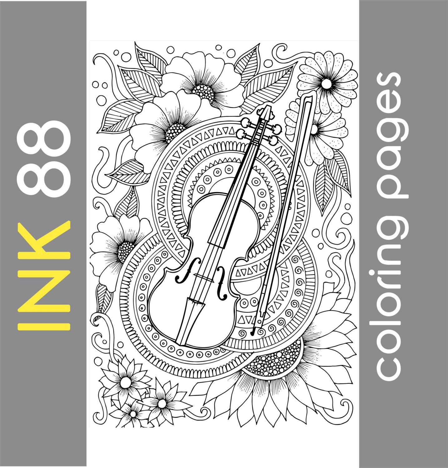 Violin Coloring Page Music Coloring Page Adult Coloring | Etsy