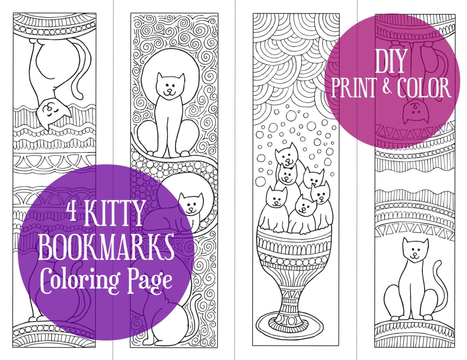 Cat Coloring Pages Kitty Coloring Pages Coloring Bookmarks | Etsy