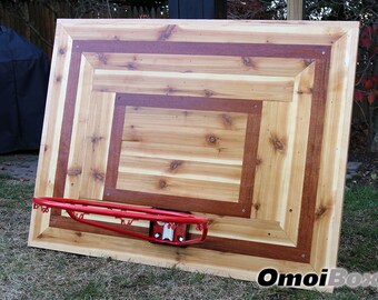 Cedar & Mahogany Wood Basketball Hoop | Wooden Basketball Backboard | Made To Order | OmoiBox OBX Basketball