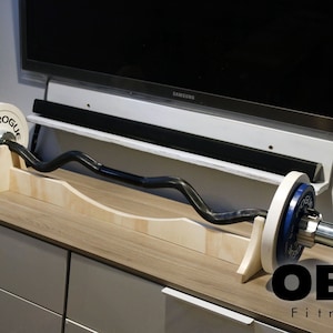 OBX Wooden Curl Bar Stand | Curl Bar Storage Rack | Home Gym Organizer | Style Inspired By Japanese Samurai Sword Display Stand